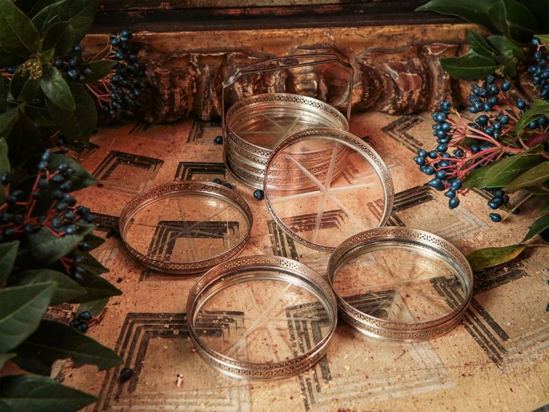 Serie di Dieci Sottobicchieri in Cristallo e Argento