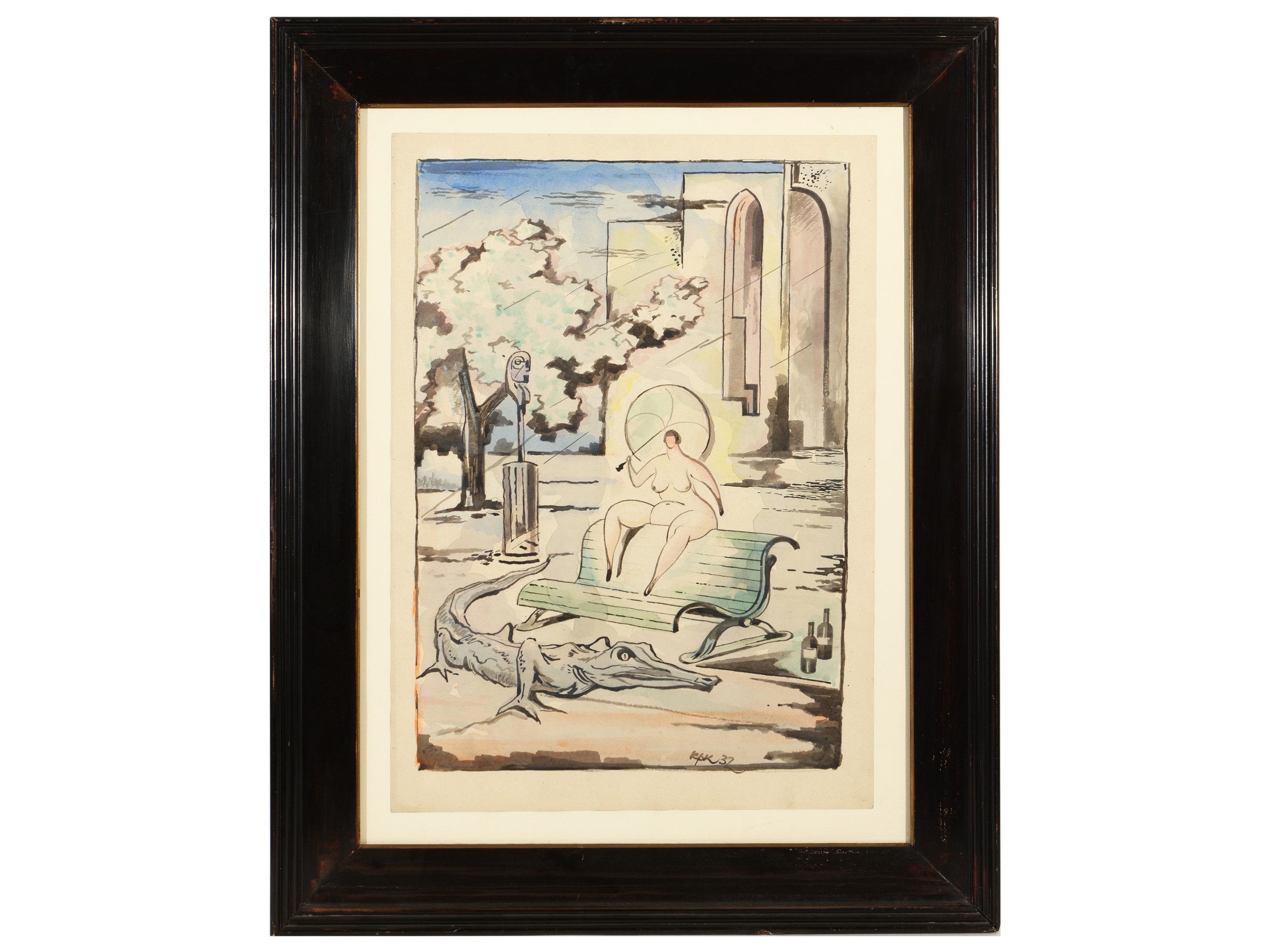 Scorcio di Parco con Nudo Femminile e Coccodrillo - Scena Mitologica