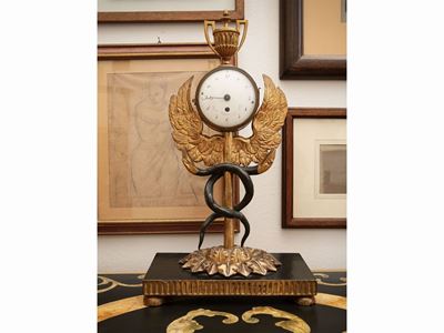 Orologio da Camino in Legno Intagliato e Dorato, Joseph Pichler