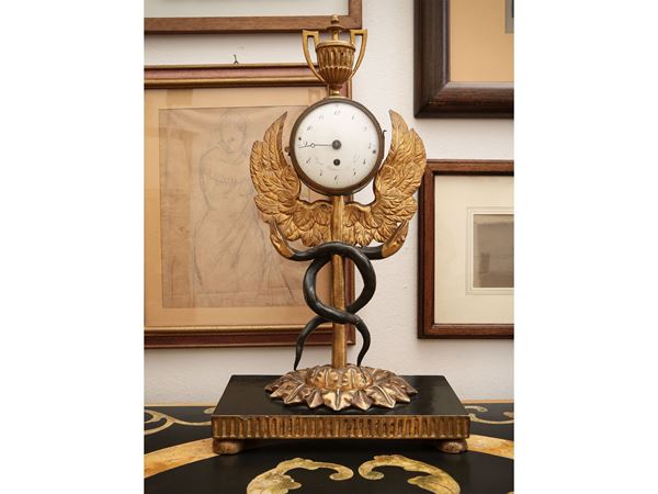 Mantel clock in carved and gilded wood, Joseph Pichler