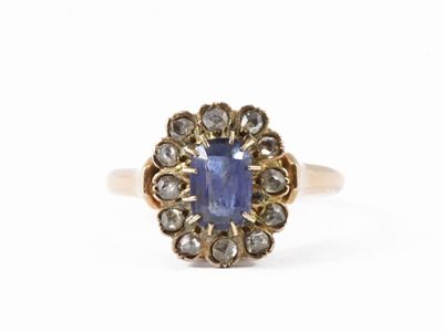 Anello in Oro Rosa a Basso Titolo con Diamanti e Zaffiro