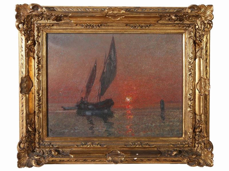 Beppe Ciardi - Marina al Tramonto con Barca a Vela