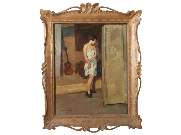 Carlo Cherubini : Interno con figura femminile  - Asta Arte Moderna e Contemporanea - Maison Bibelot - Casa d'Aste Firenze - Milano