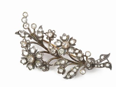 Spilla in Oro a Basso Titolo e Argento con Diamanti