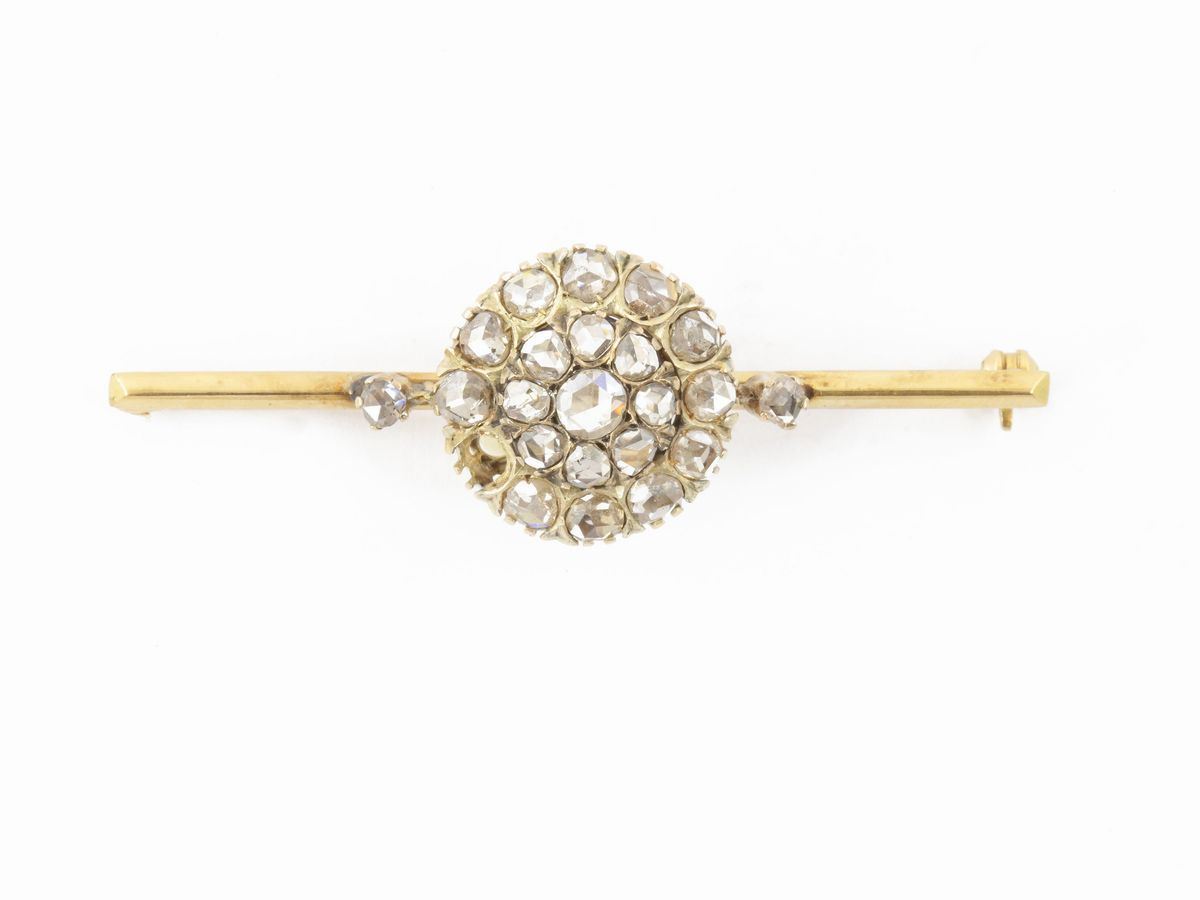 Demi Parure Anello e Spilla in Oro Giallo e Argento con Diamanti