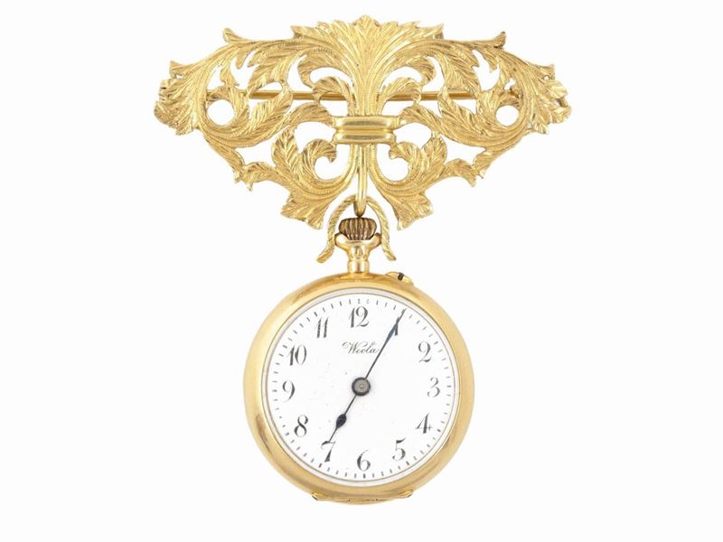 Spilla Orologio Wecla in Oro Giallo