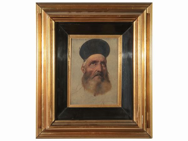 Ludovico Lipparini - Studio di testa maschile con barba e berretto nero