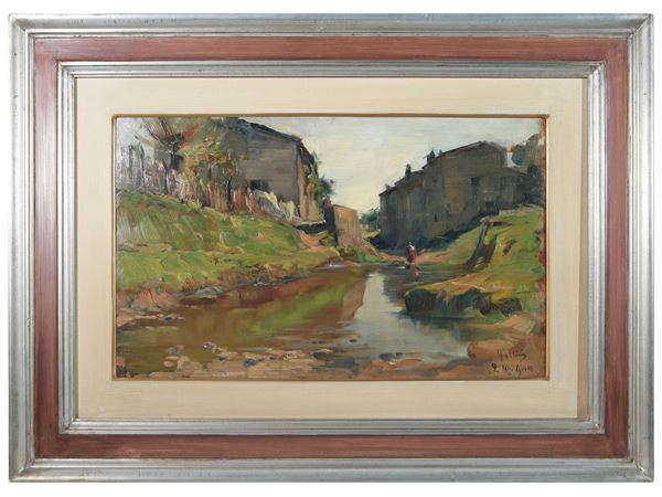 Carlo Follini - Glimpse of a river landscape, 1900