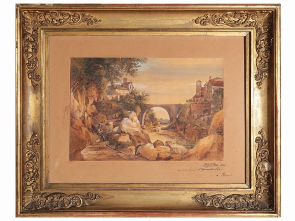 Glimpse of Landscape with Bridge, 1840