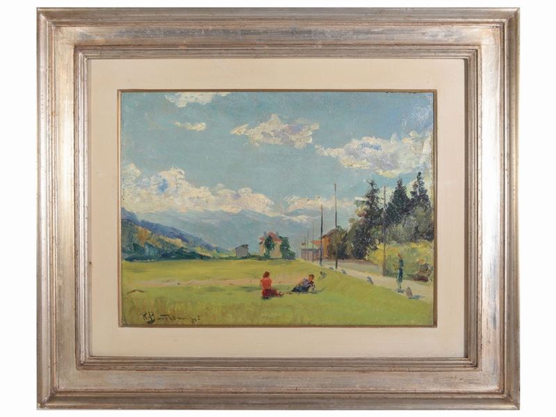 Renato Bontempi - Paesaggio Montano con Personaggi