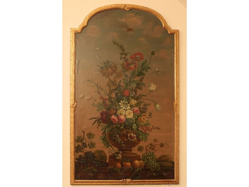Scuola Francese - Trionfo di Fiori con Frutta e Farfalle