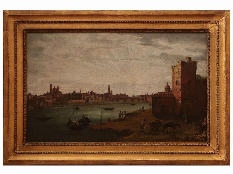 Scuola Toscana - Veduta di Firenze dalla Pescaia di Santa Rosa Fuori Porta San Frediano