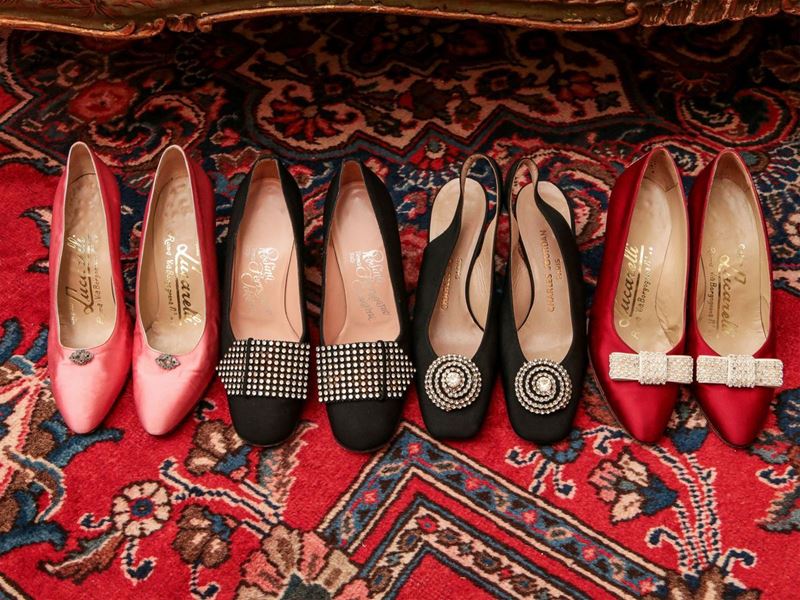 Lotto di Scarpe Vintage in Seta e Strass