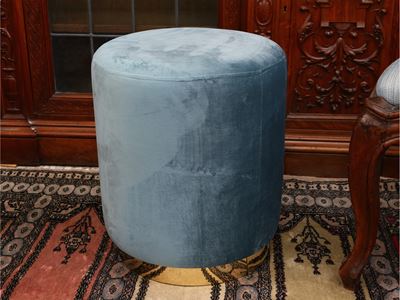 Pouf Cilindrico Rivestito in Velluto Verde Acqua