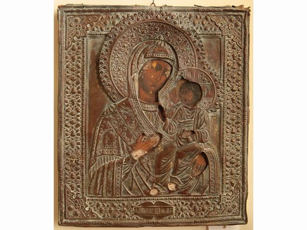 Scuola russa : Icon depicting the Madonna and Child  (early 19th century)  - Auction Furniture and Paintings from the Gamberaia Castle in Florence - Maison Bibelot - Casa d'Aste Firenze - Milano