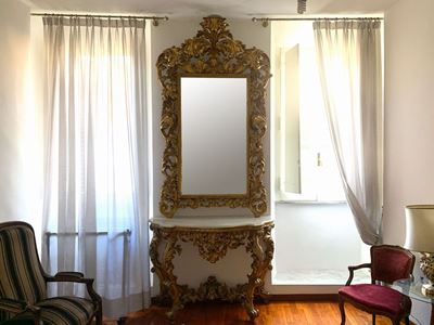 Console con Specchiera in Legno Intagliato e Dorato
