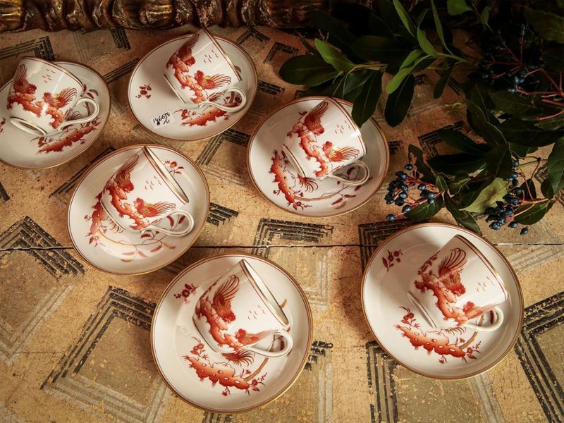 Serie di Undici Tazzine da Caffè in Porcellana, "galletti", Richard Ginori