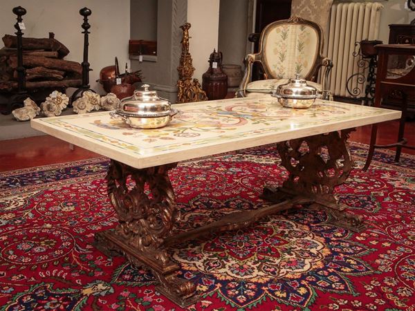 Low coffee table with scagliola top, Bianco Bianchi Firenze