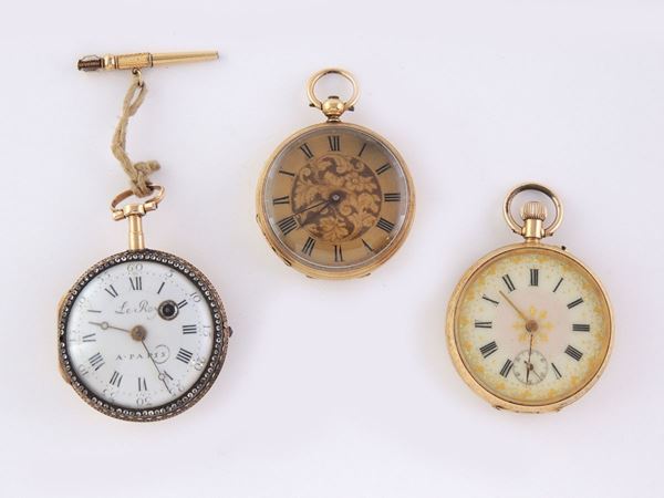 Three gold pocket watches, Le Roy a Paris and unbranded