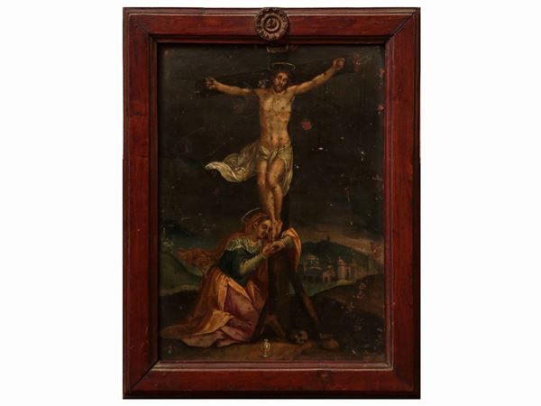Scuola emiliana della fine XVI/inizio del XVII secolo - Crucifix with the Magdalene