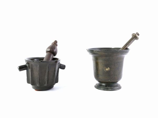 Two bronze mortars with pestle