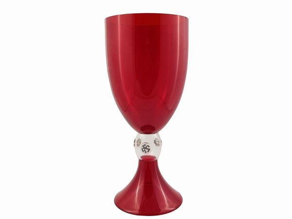Grande coppa in vetro soffiato rosso rubino