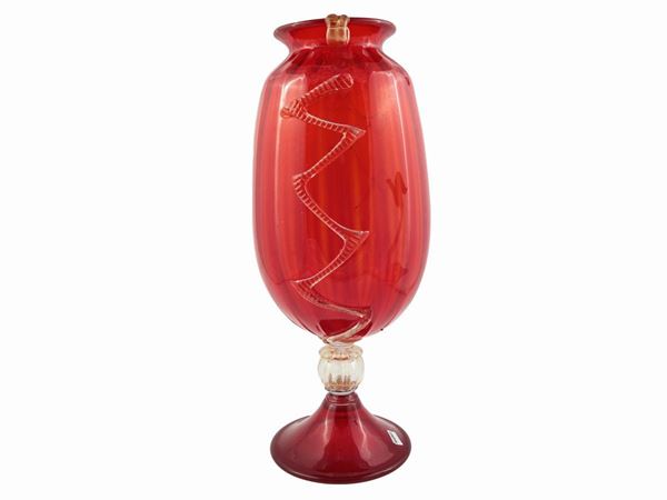 Ruby red blown glass vase