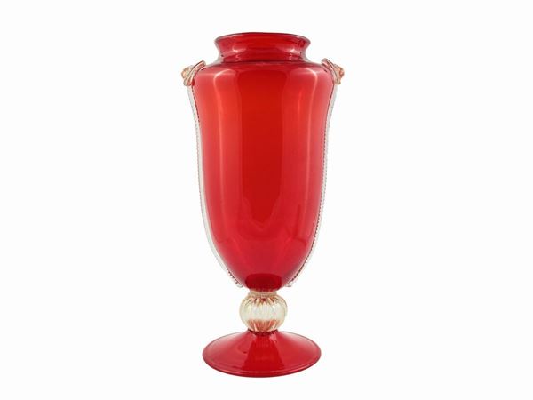 Ruby red blown glass vase