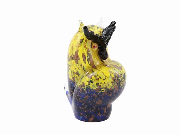 Yellow and blue polychrome glass owl