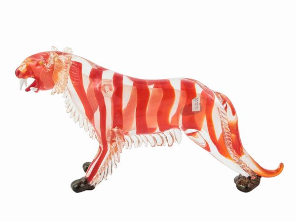 Transparent blown glass tiger