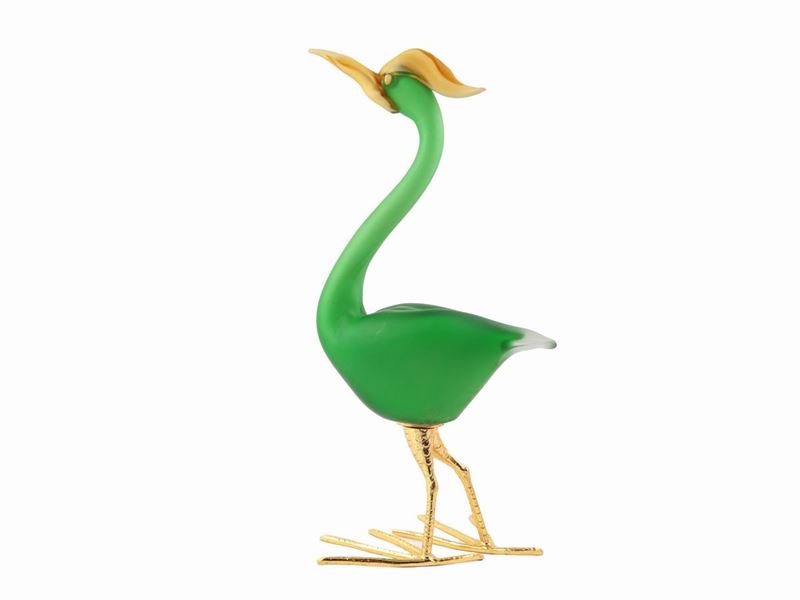 Figura di Volatile in Vetro Ghiacciato Verde Prato