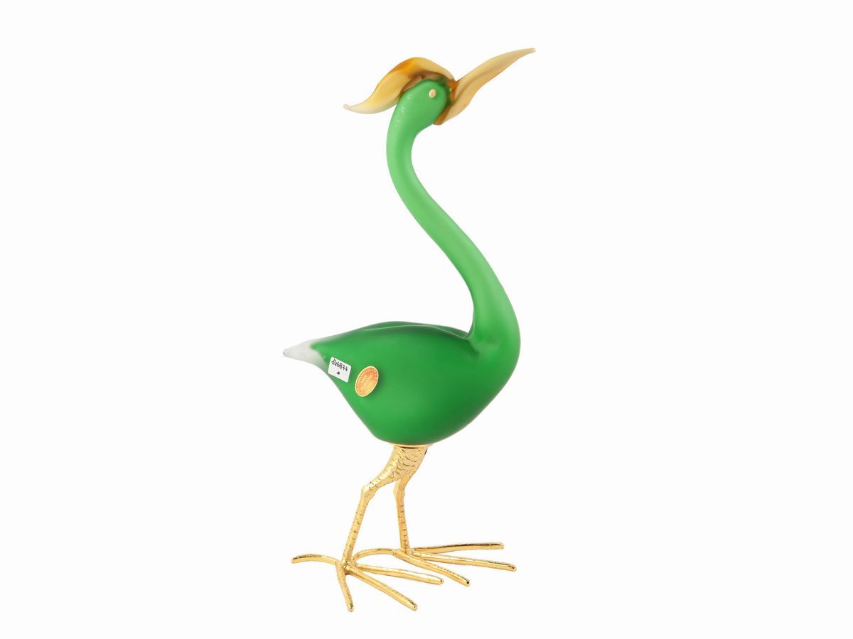 Figura di Volatile in Vetro Ghiacciato Verde Prato