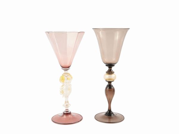 Two glasses in blown glass  (Murano, second half of the 20th century)  - Auction Furniture and Paintings from the Gamberaia Castle in Florence - Maison Bibelot - Casa d'Aste Firenze - Milano