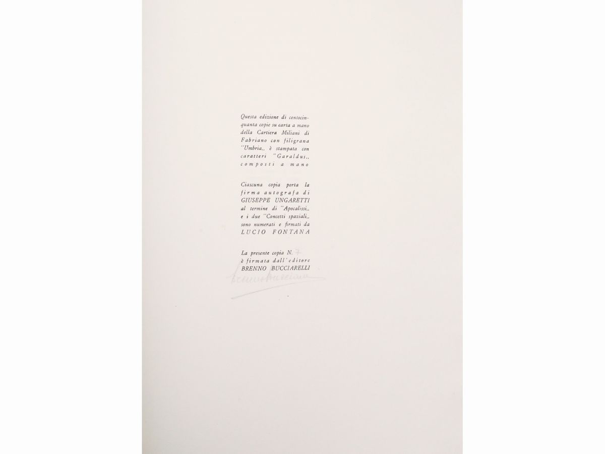 Giuseppe Ungaretti, Apocalissi e Sedici Traduzioni, con Due Opere Originali di Lucio Fontana