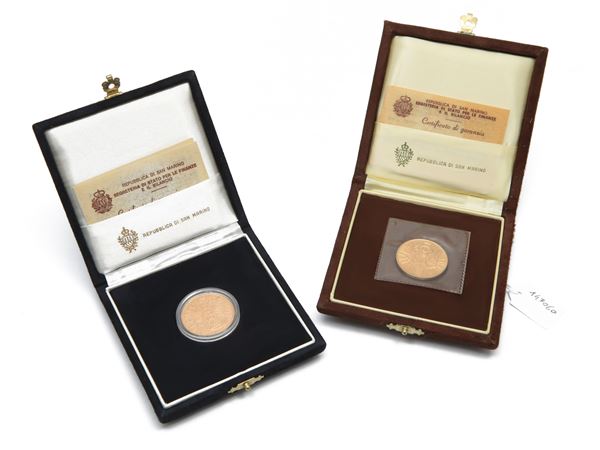 Due monete da 5 scudi in oro  (San Marino, 1982-1983)  - Asta Una raccolta di monete in oro e argento - Maison Bibelot - Casa d'Aste Firenze - Milano