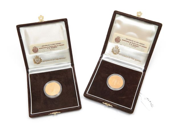 Due monete da 5 scudi in oro  (San Marino, 1986-1987)  - Asta Una raccolta di monete in oro e argento - Maison Bibelot - Casa d'Aste Firenze - Milano