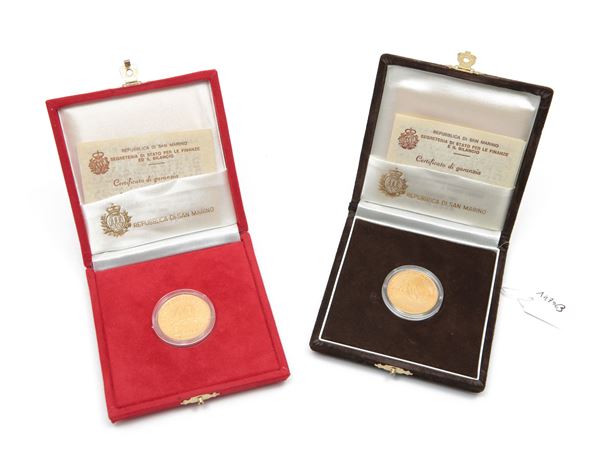 Due monete da 5 scudi in oro  (San Marino, 1987-1988)  - Asta Una raccolta di monete in oro e argento - Maison Bibelot - Casa d'Aste Firenze - Milano