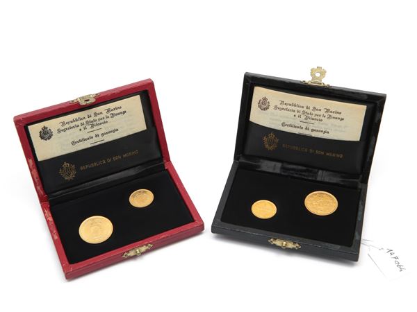 Due serie da 1 e 2 scudi in oro  (San Marino, 1974-1975)  - Asta Una raccolta di monete in oro e argento - Maison Bibelot - Casa d'Aste Firenze - Milano