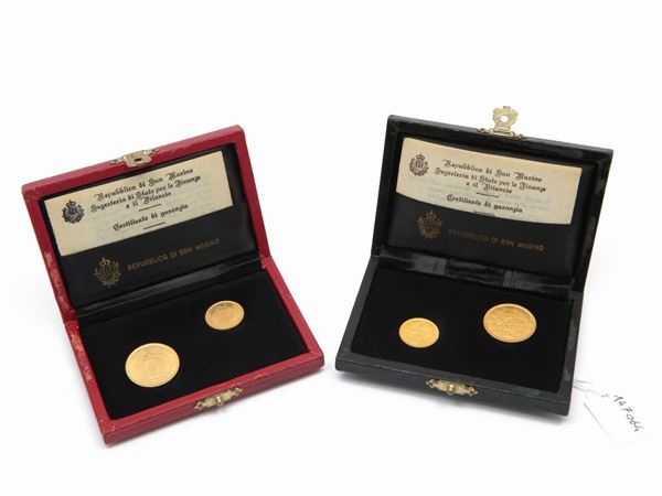 Two sets of 1 and 2 gold scudi coins