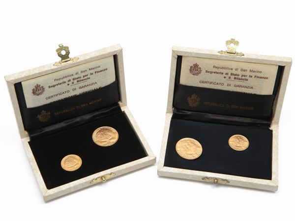 Two sets of 1 and 2 gold scudi coins