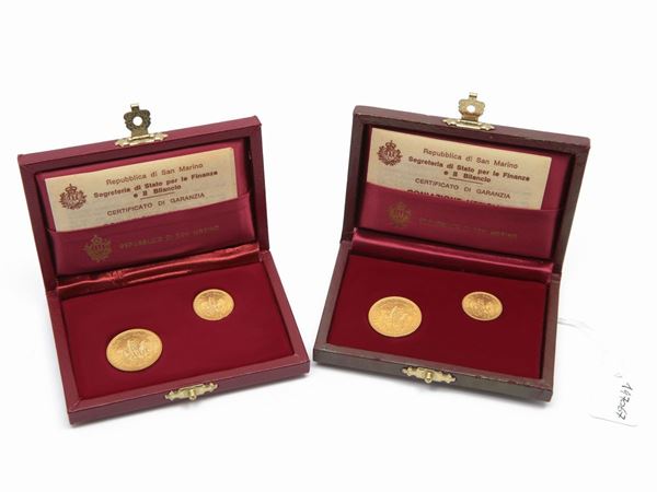 Two sets of 1 and 2 gold scudi coins