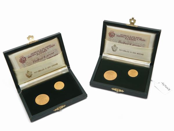 Two sets of 1 and 2 gold scudi coins