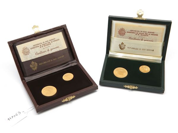 Two sets of 1 and 2 gold scudi coins