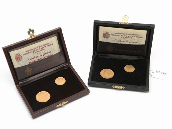 Two sets of 1 and 2 gold scudi coins