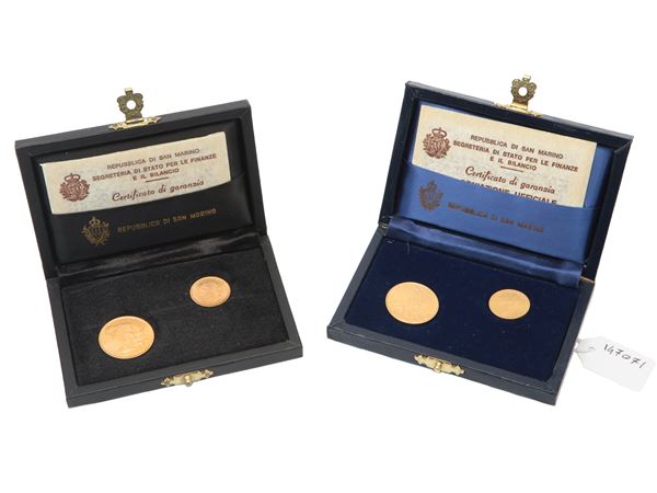 Two sets of 1 and 2 gold scudi coins