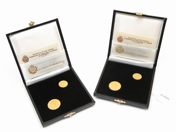 Two sets of 1 and 2 gold scudi coins