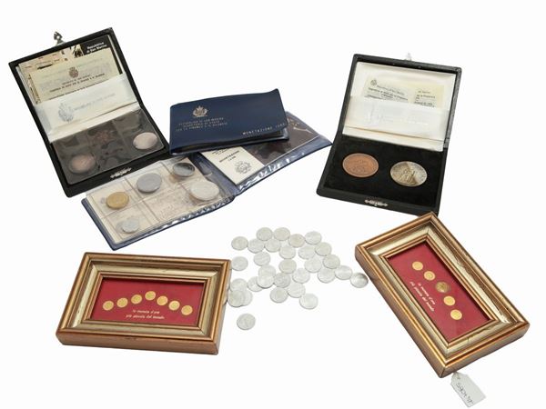 Two diptychs in silver and bronze, two sets of coins in silver and various alloys