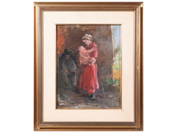 Francesco Bausi : Woman with child and old man  - Auction The art of furnishing - Maison Bibelot - Casa d'Aste Firenze - Milano