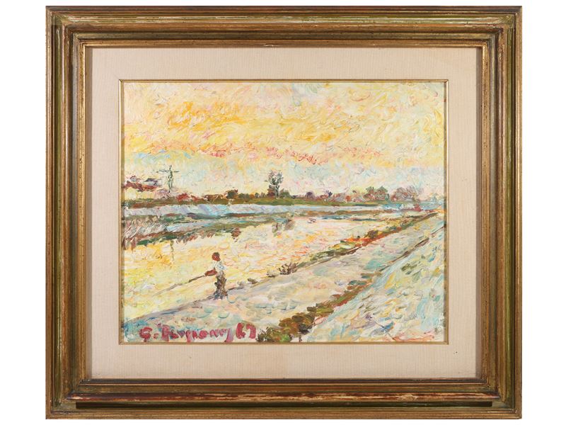 Guido Borgianni - Paesaggio Sull'arno con Pescatore 1969