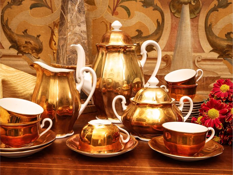 Servizio da Caffè in Porcellana Dorata, Boemia